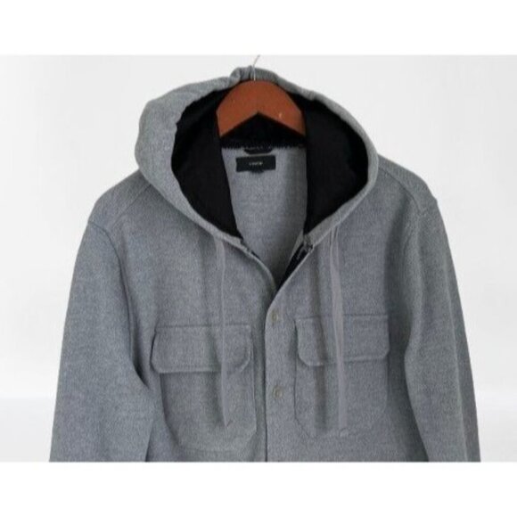 Vince Moss Stitch Over Shirt Hoodie Jacket Gray Front Pockets Size Small - Picture 4 of 10